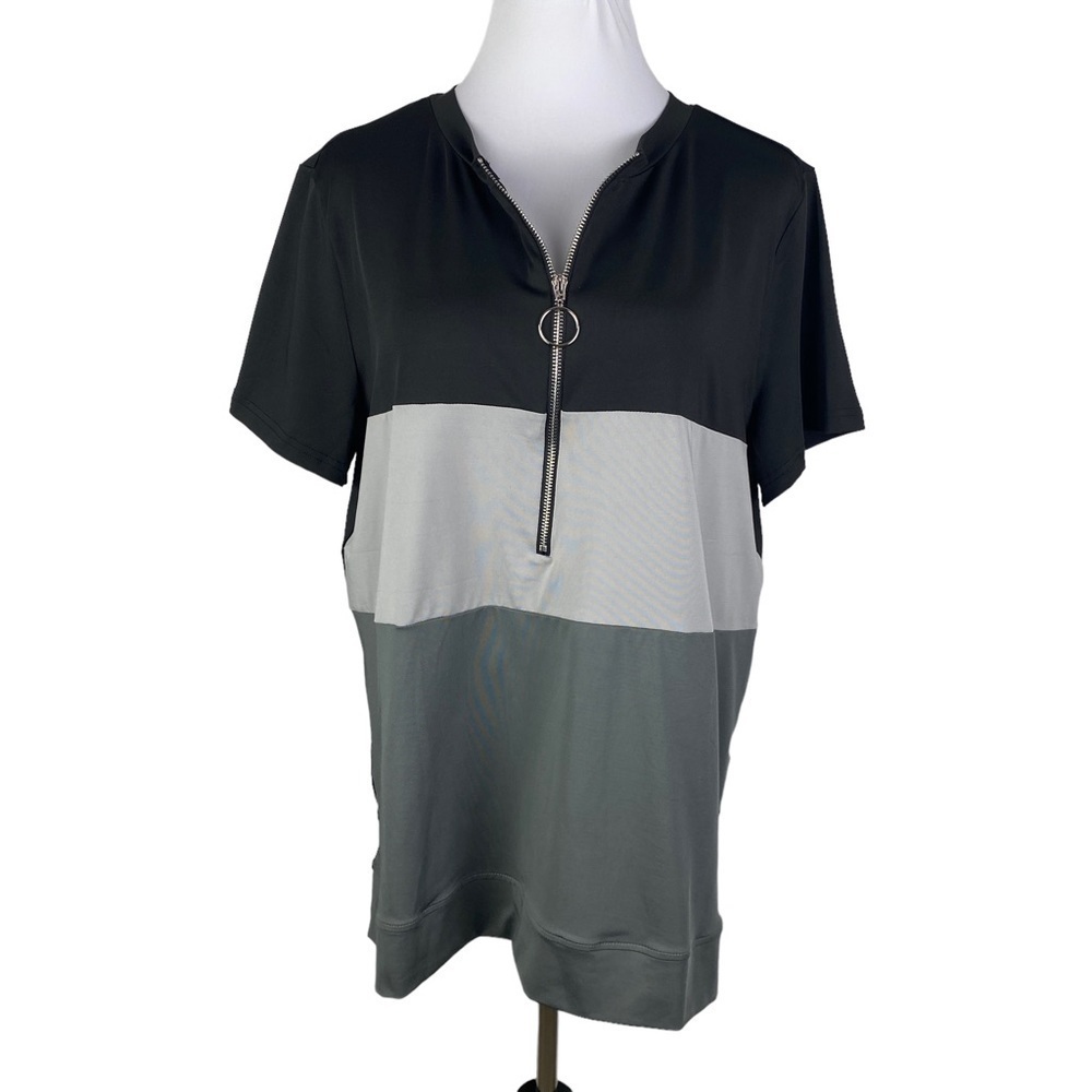 Just Fashion Now Colorblock Front Half Zipper Short Sleeve Blouse Women's‎ 2X
